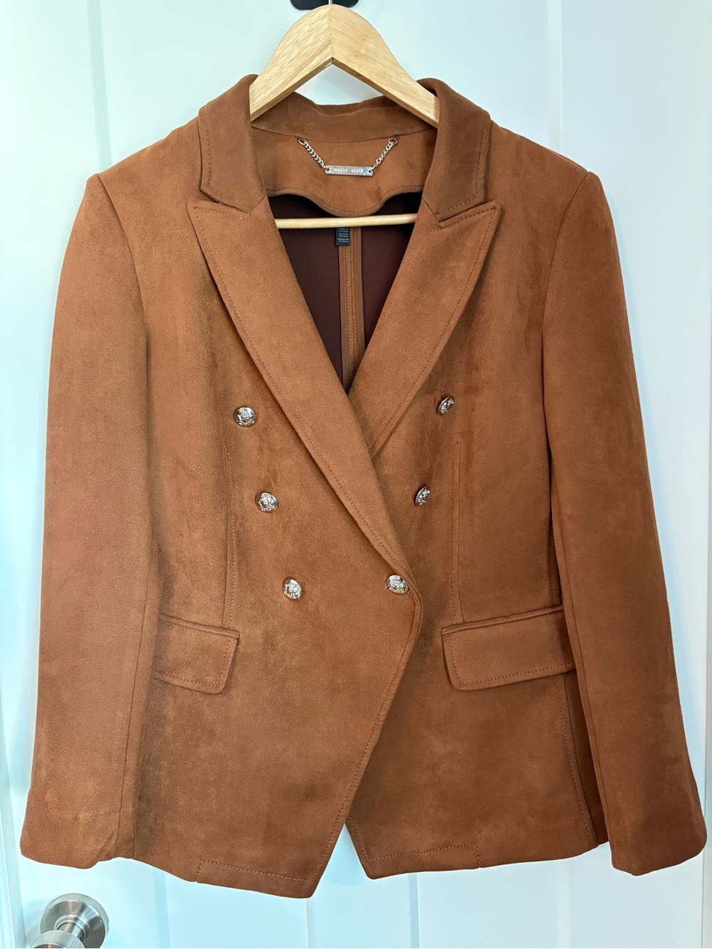 White House Black Market Double-Breasted Suede Blazer - Rust Brown